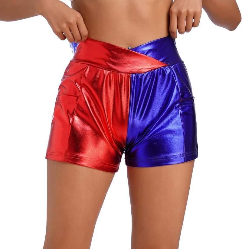 ABAFIP Women Metallic Shiny Shorts Sparkly Hot Dance Bottoms Short Pants Rave Music Festival Outfits with Sunglasses - Image 3